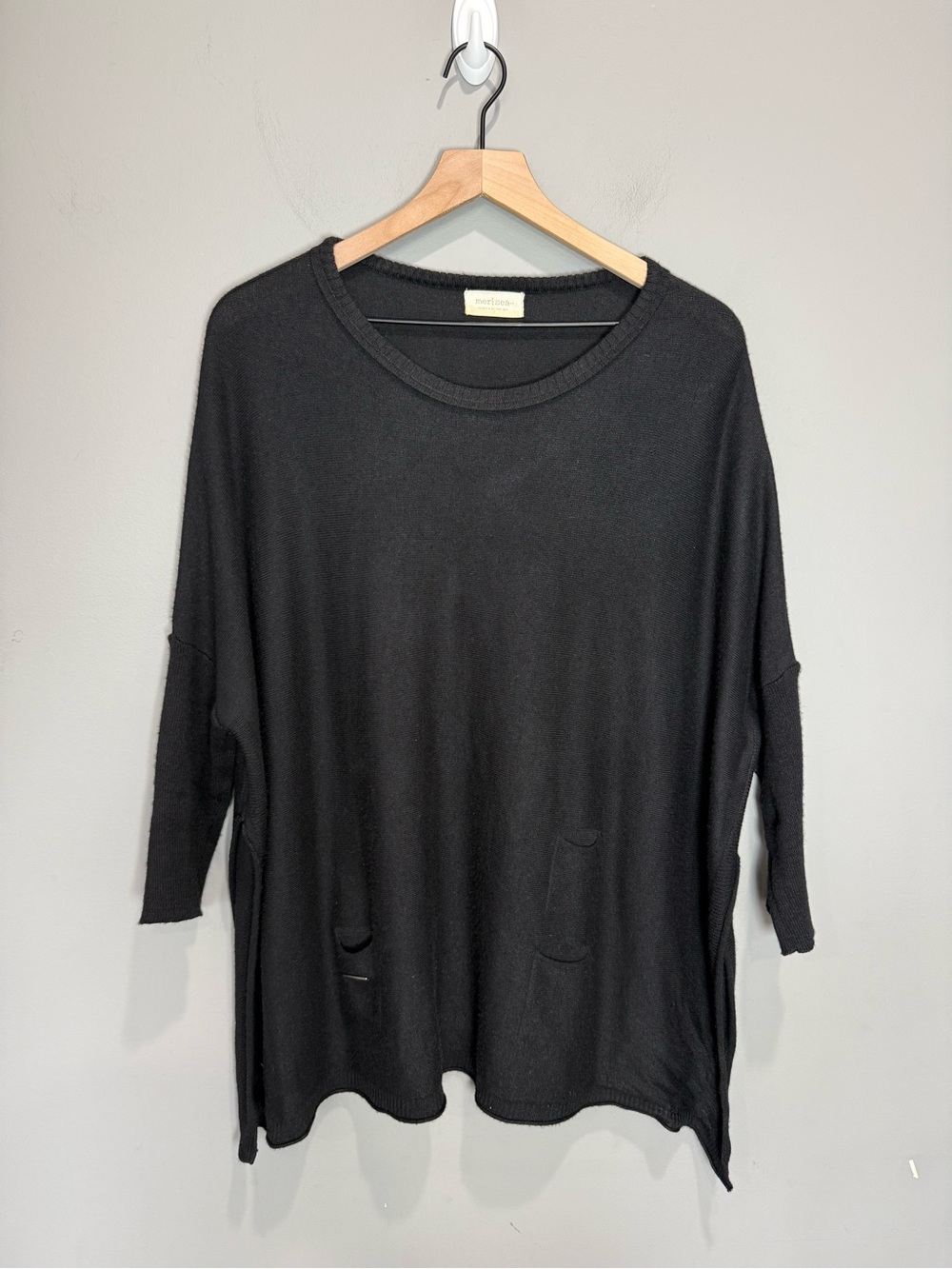MERSEA Black Oversized Poncho Sweater Tunic Pockets One Size